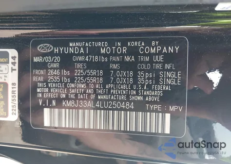 2020 Hyundai Tucson Ultimate from USA, damaged, VIN KM8J33AL4LU250484